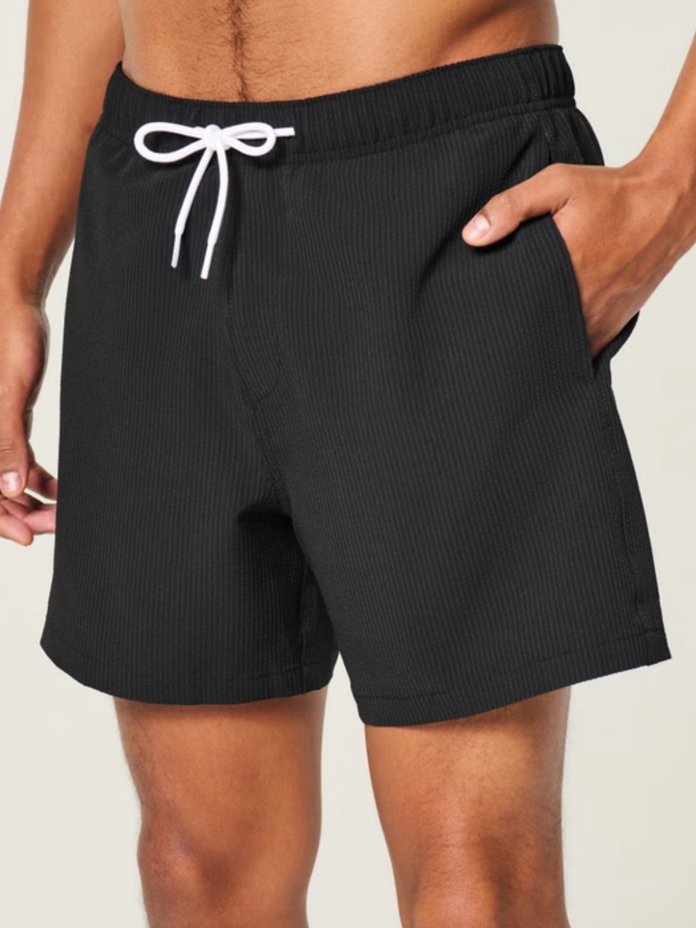 Hollister Men's Black lined seersucker swim Shorts M